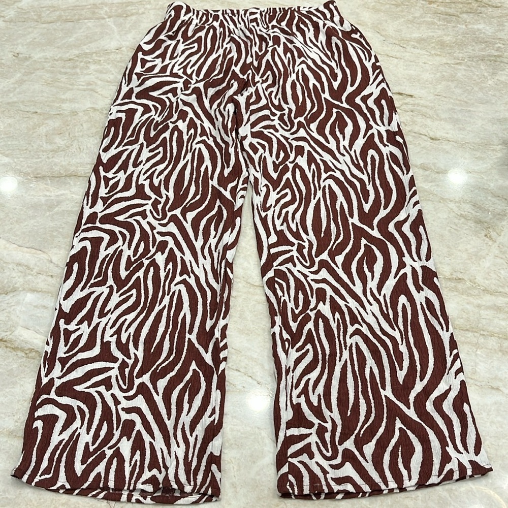 H&M Divided | Wide Leg Zebra Animal‎ Print Pants | Brown & White | Size Small